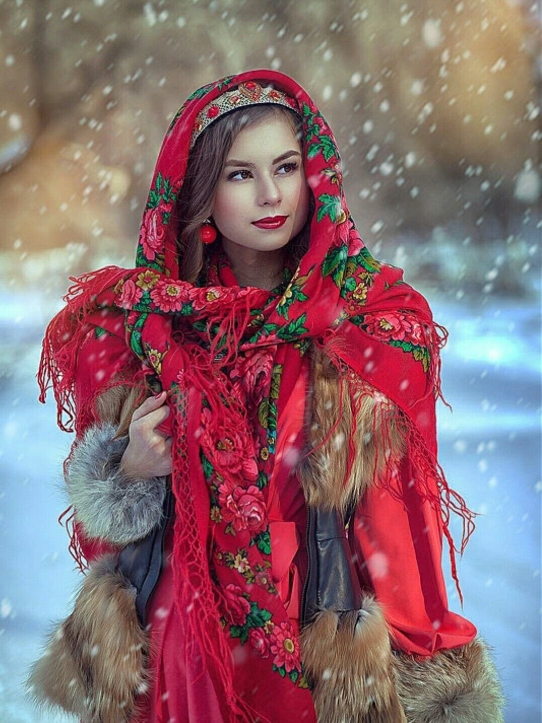 Beautiful girl Women in Slavic costumes in Punin